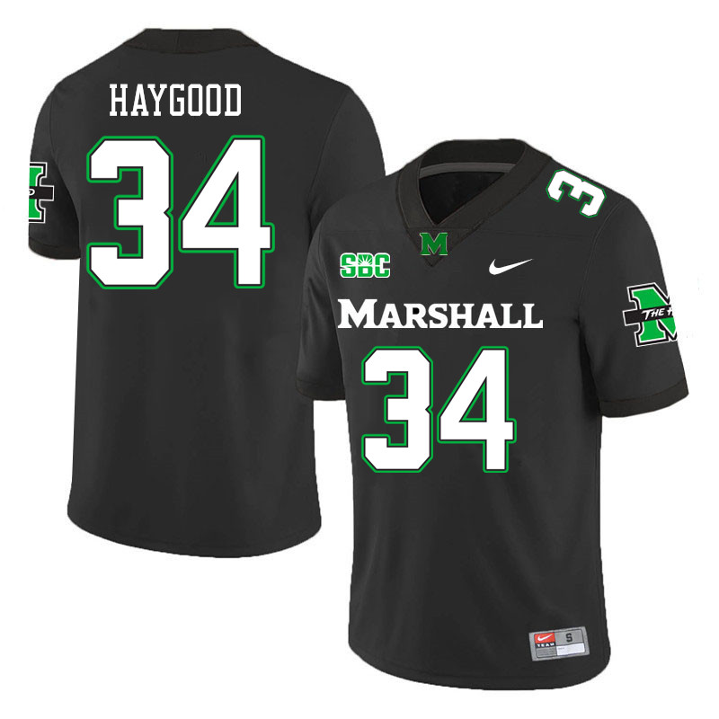 Men #34 Mathis Haygood Marshall Thundering Herd SBC Conference College Football Jerseys Stitched-Bla